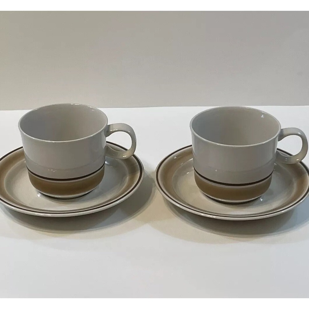 Hearthside Water Colors Stoneware Japan Set of 2 Coffee‎ Cups and Saucers